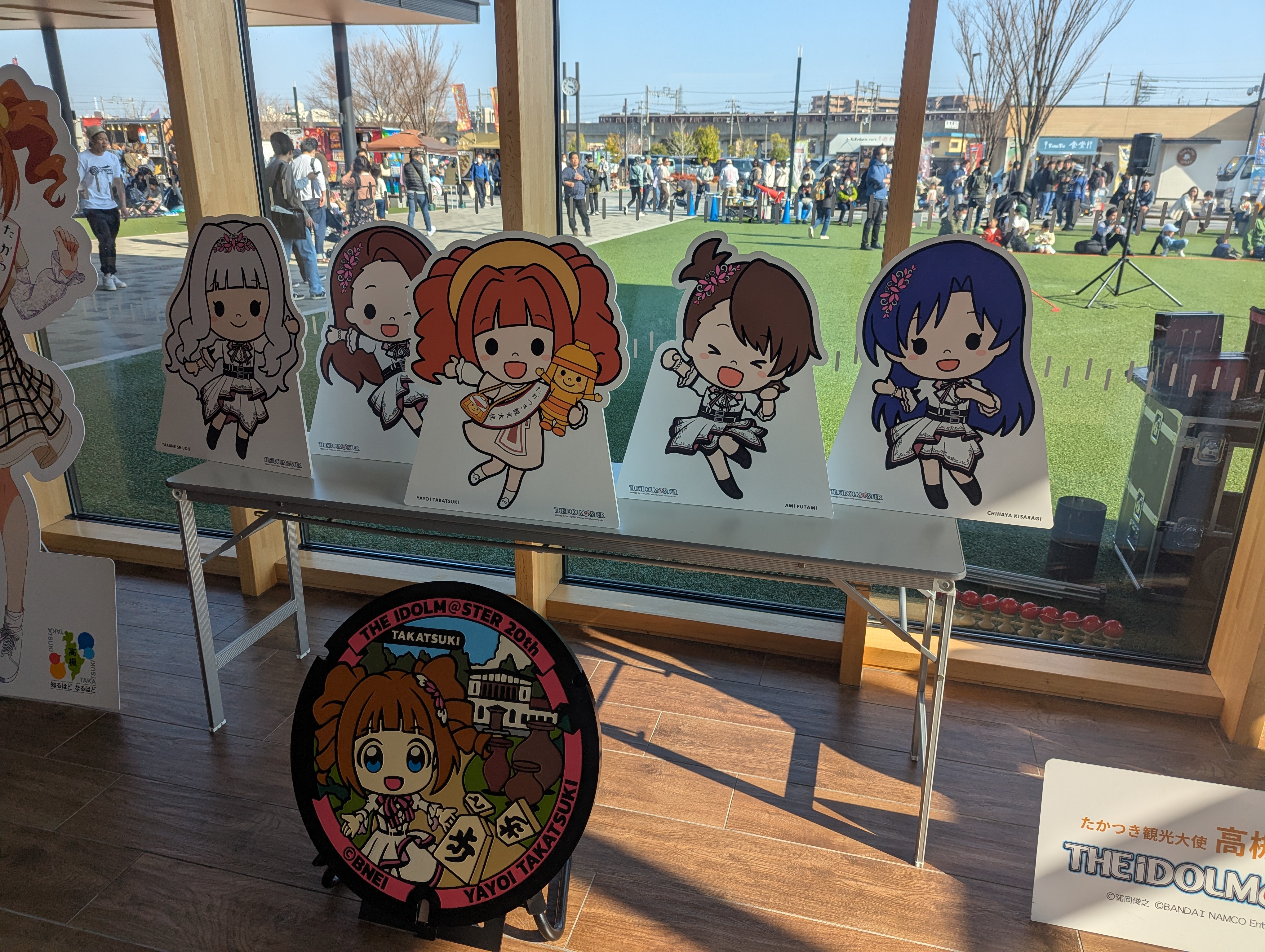 マンホールと貴音、伊織、やよい、亜美、千早のちびキャラパネル